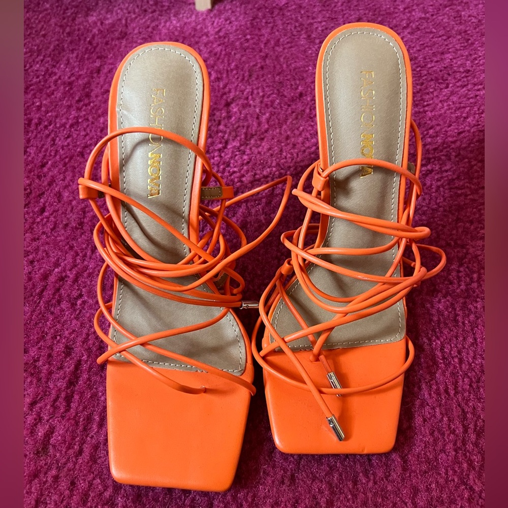 NWOT Orange Strappy Heels